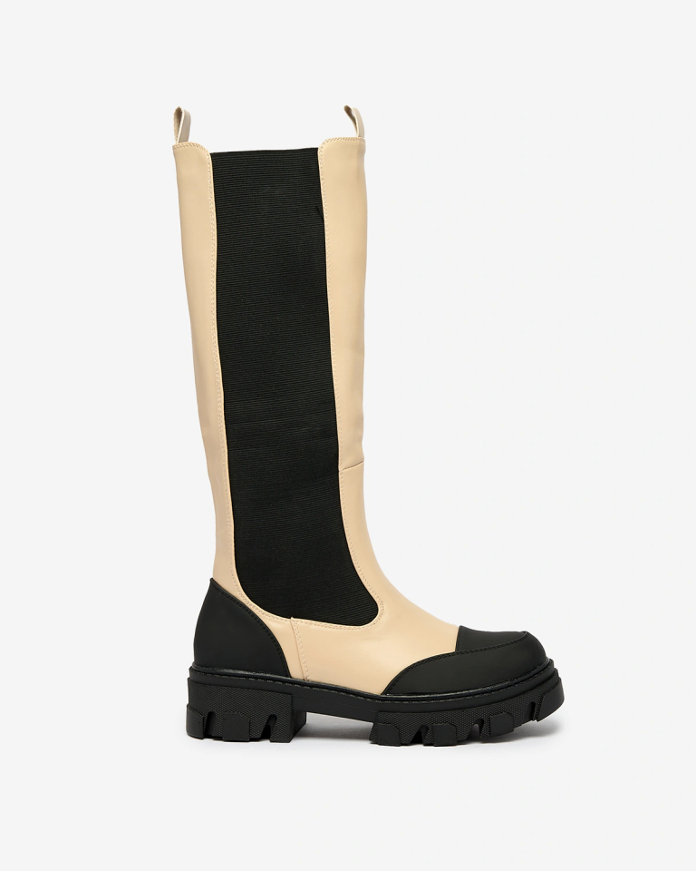 Royalfashion Бежови дамски ботуши до средата на прасеца Blyss