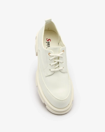 Royalfashion Бели дамски обувки с плътна подметка Модерни полуобувки с дебел ток