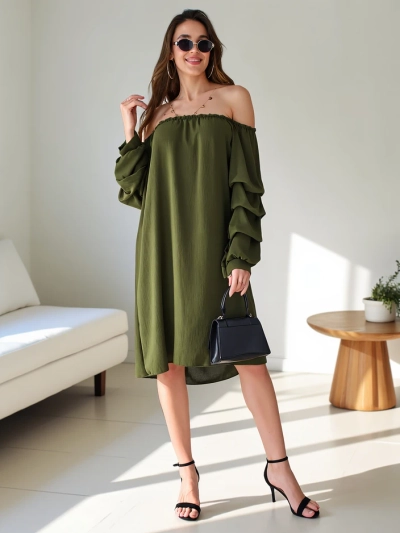 Royalfashion Гладка дамска рокля, вдъхновена от испанския стил с ръбове