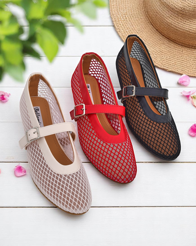Royalfashion дамски ажурни балеринки с каишка Naommi
