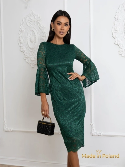 Дамска миди рокля с дантела и широки ръкави Holly Wow