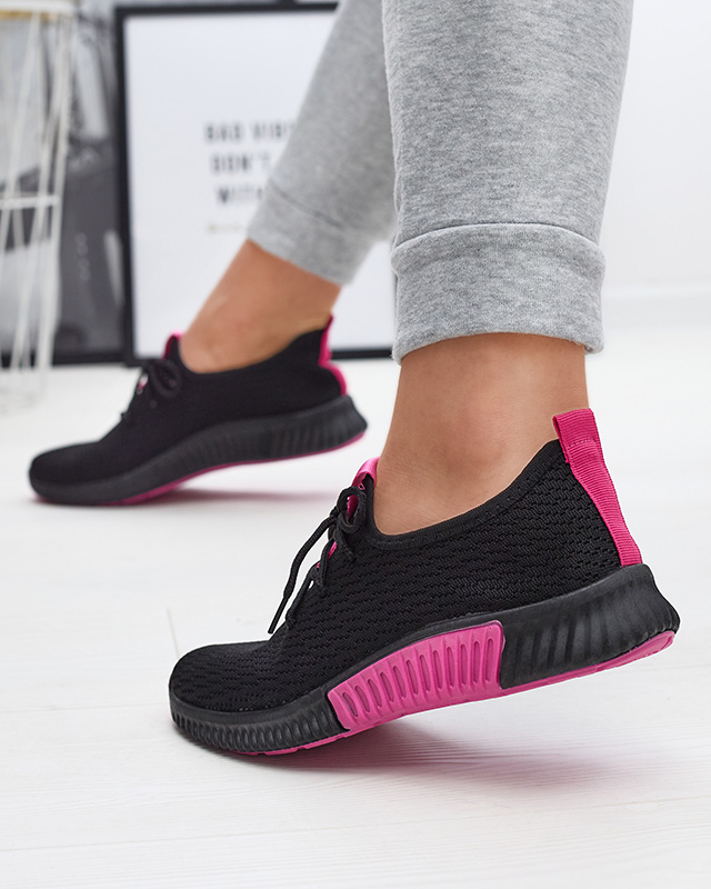 Черни дамски спортни обувки с вложки в цвят фуксия Keteti - Обувки