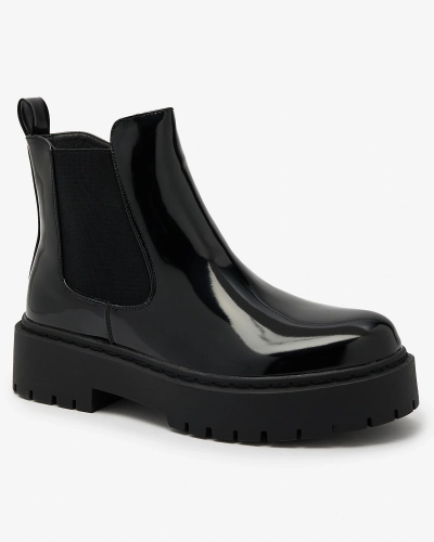 Royalfashion Черни лакирани дамски ботуши без ток Гланциран шик