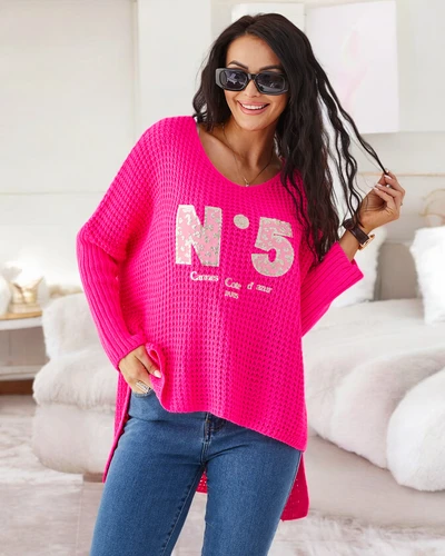 Роялфешън акрилен дамски плетен пуловер с надписи