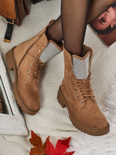 Дамски еко велурени боти с връзки Ferlyne