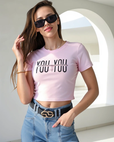 Дамски памучен crop top Royalfashion с надпис