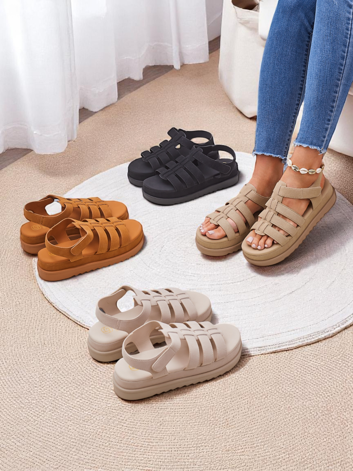 Сандали Royalfashion - Caligae Бежови Велурени на Платформа - Идеални за Лятото и Пролетта