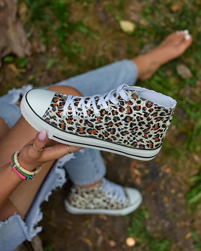 Royalfashion Дамски високи кецове в бежово с модерен десен Jungle Jive