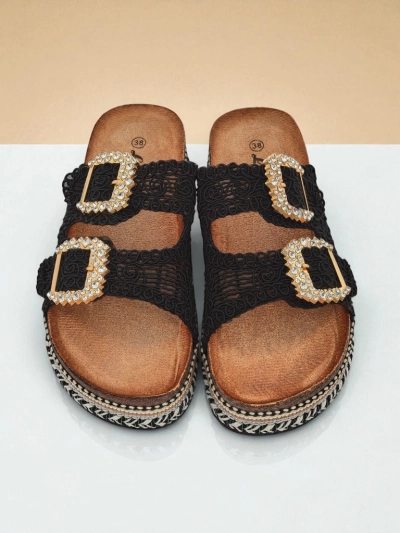 Royalfashion Дамски сандали с катарами с камъни GlamCork