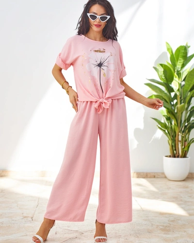 Royalfashion Дамски casual комплект с къс ръкав блуза и широки панталони