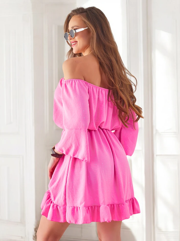 Роялфешън Женска мини рокля в испански стил с дълги ръкави и камъчета