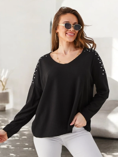 Дамски тънък вискозен пуловер Royalfashion с камъчета на раменете