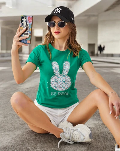 Royalfashion Дамска памучна тениска Заек Кажи Буди истински