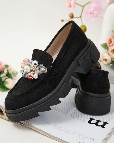 Royalfashion Черни дамски мокасини с цветни кристали Glam