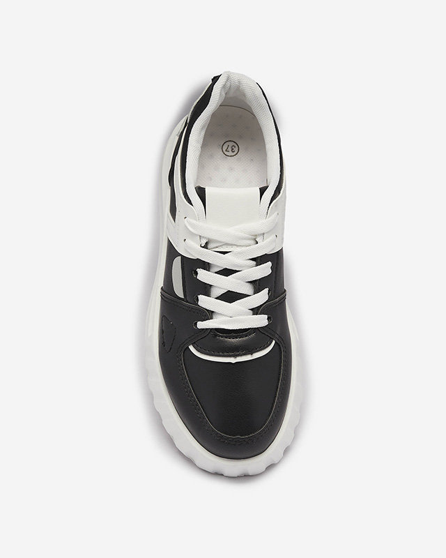 Черни дамски спортни обувки от екокожа с бели вложки Netiris - Обувки