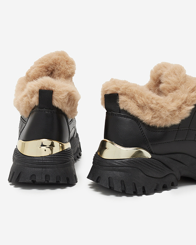 Sportowe czarne buty damskie z futerkiem Flixi - Obuwie