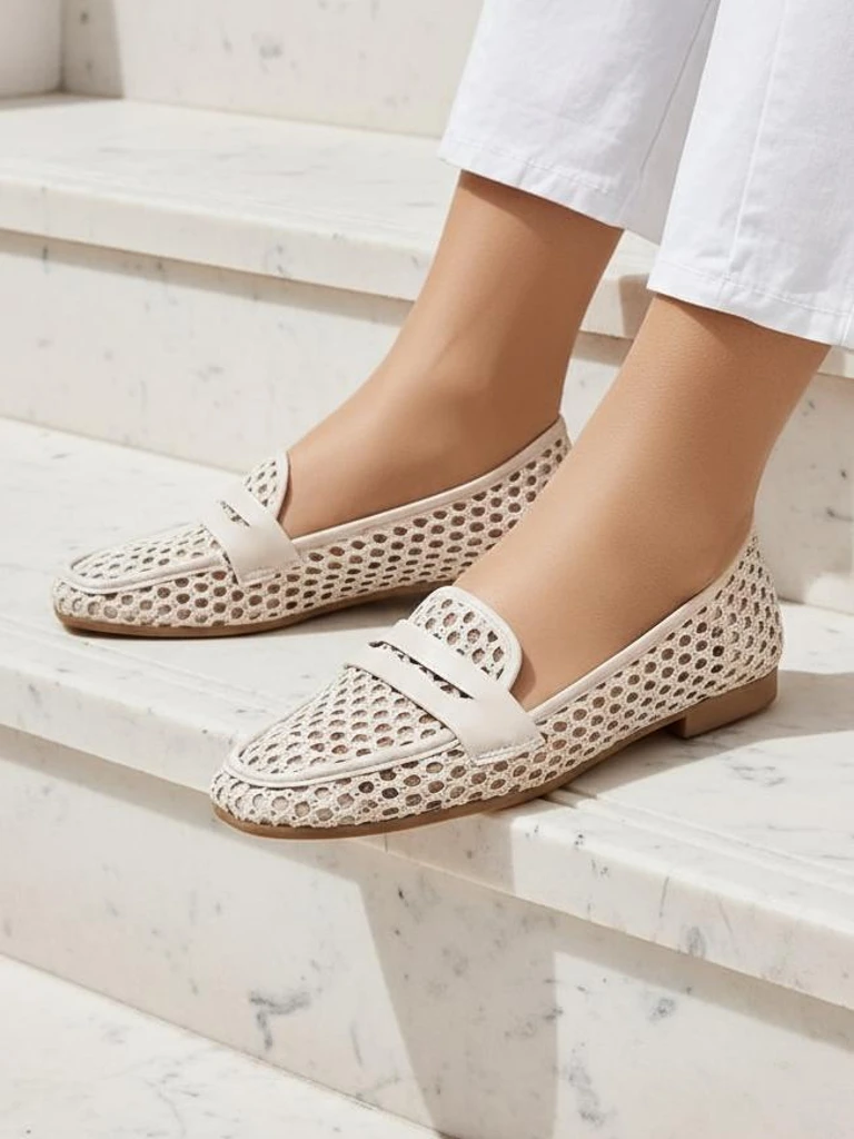 Бежови мокасини Royalfashion Primavera Aelia от плат с бадемов нос