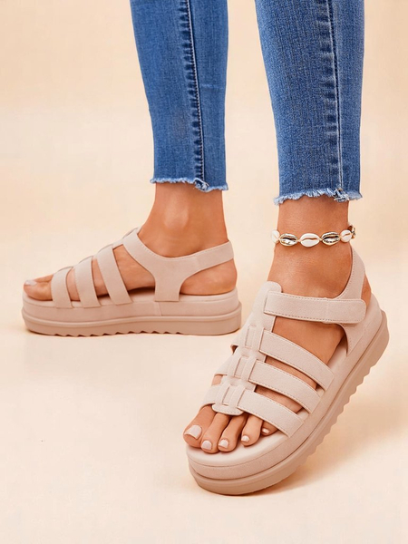 Сандали Royalfashion - Caligae Бежови Велурени на Платформа - Идеални за Лятото и Пролетта