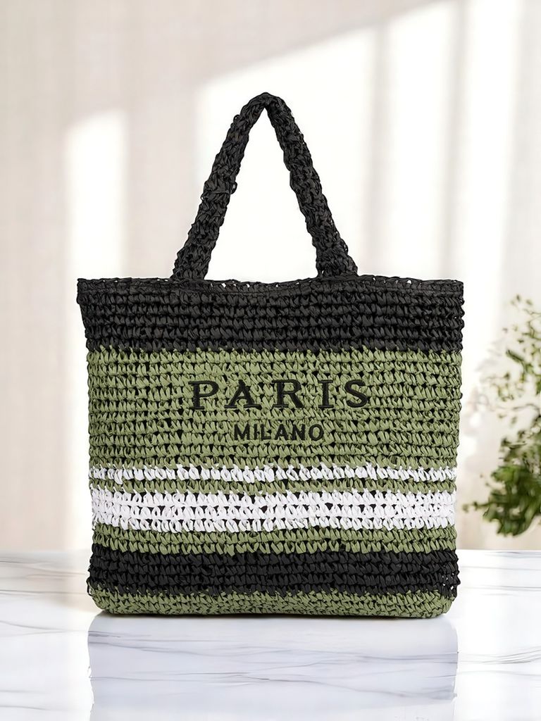 Royalfashion Голяма дамска чанта от слама Paris Stripe