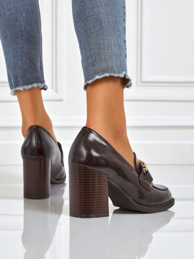 Дамски лоуфъри Persephone Nero на ток, екологична кожа, златна катарама