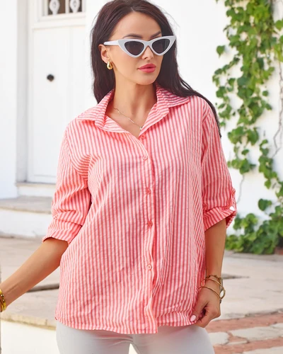 Розалфешън Дамска райеца памучна риза с връзка в долната част