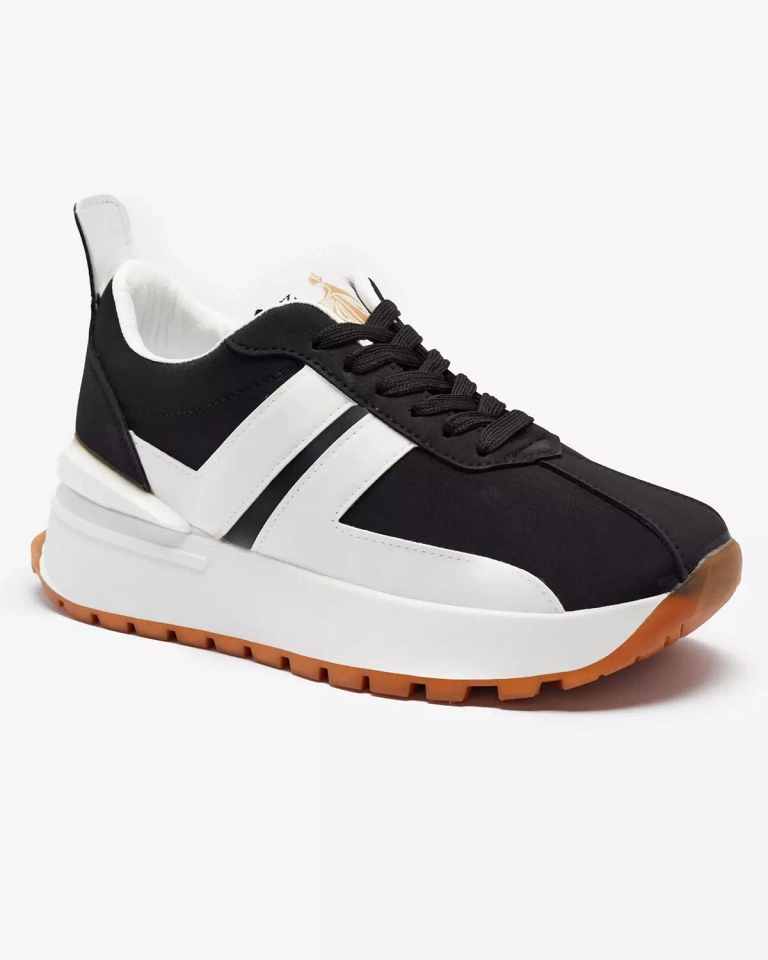 Дамски черни спортни обувки от екокожа с цветни вложки Tifora- Footwear