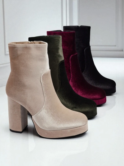 Дамски боти на ток, имитация на велур, Miss