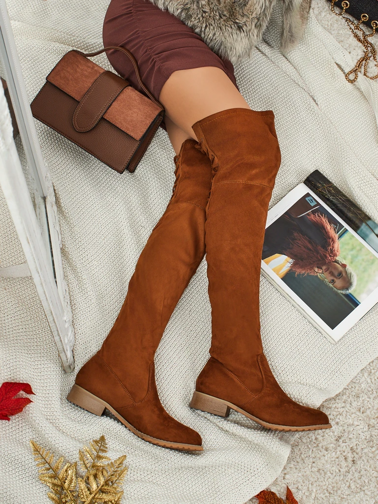 Дамски еко велурени ботуши над коляното Denvoria