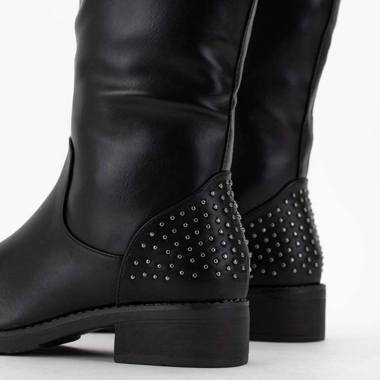 Czarne kozaki damskie z dżetami Kirida - Obuwie