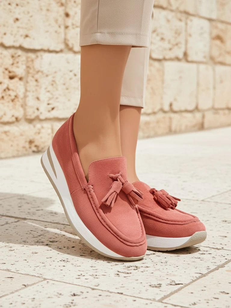 Дамски мокасини Ariadne розови на ток екологична кожа ежедневни