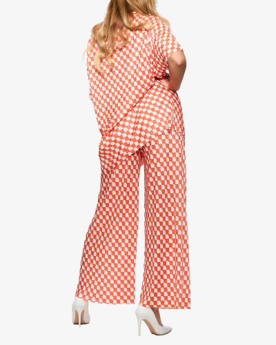 Оранжев дамски плисиран шарен комплект - Облекло