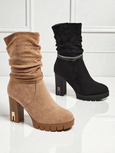 Дамски еко велурени боти до глезена на ток BrambleDusk