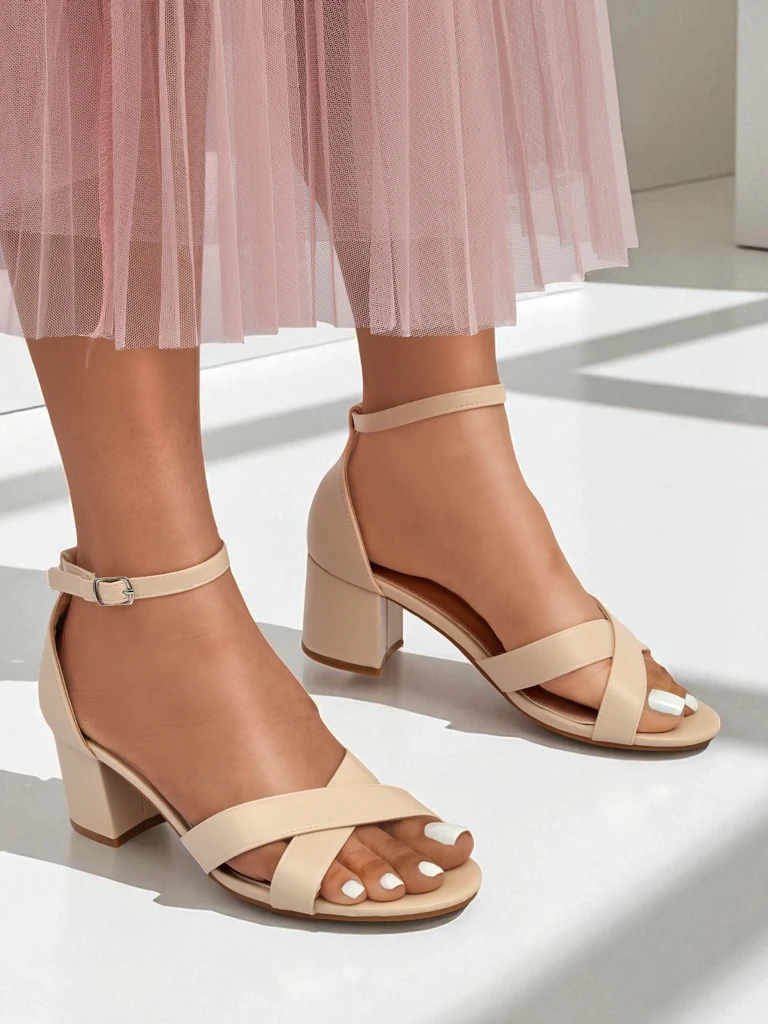 Royalfashion Дамски сандали с нисък дебел ток Eleganza Strap