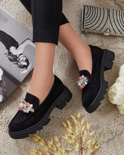 Royalfashion Черни дамски мокасини с цветни кристали Glam