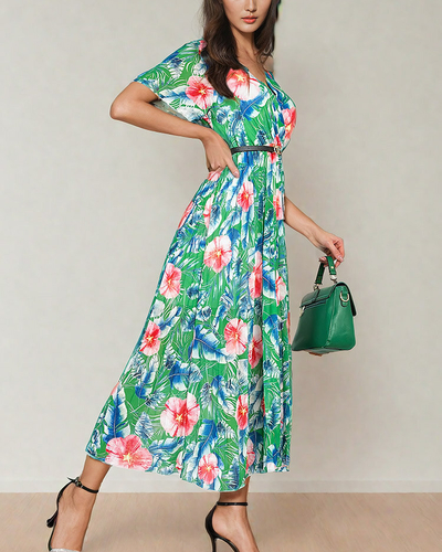 Royalfashion Дамска плисирана флорална миди рокля