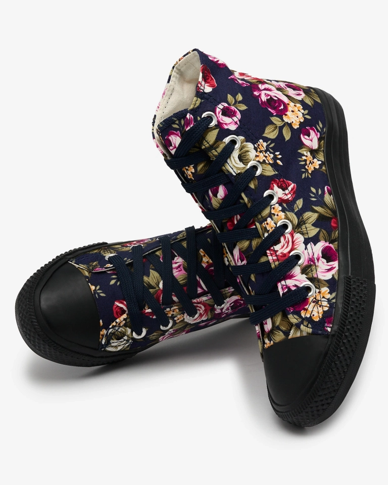 Royalfashion Дамски високи маратонки в тъмносиньо с цветни цветя Soxic