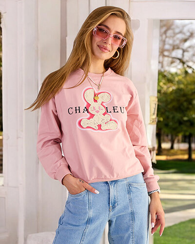 Royalfashion Дамски памучен суитшърт с тънък принт