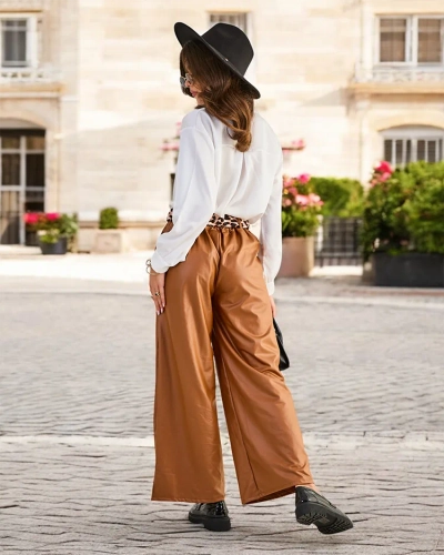 Royalfashion Широки дамски панталони от еко-кожа