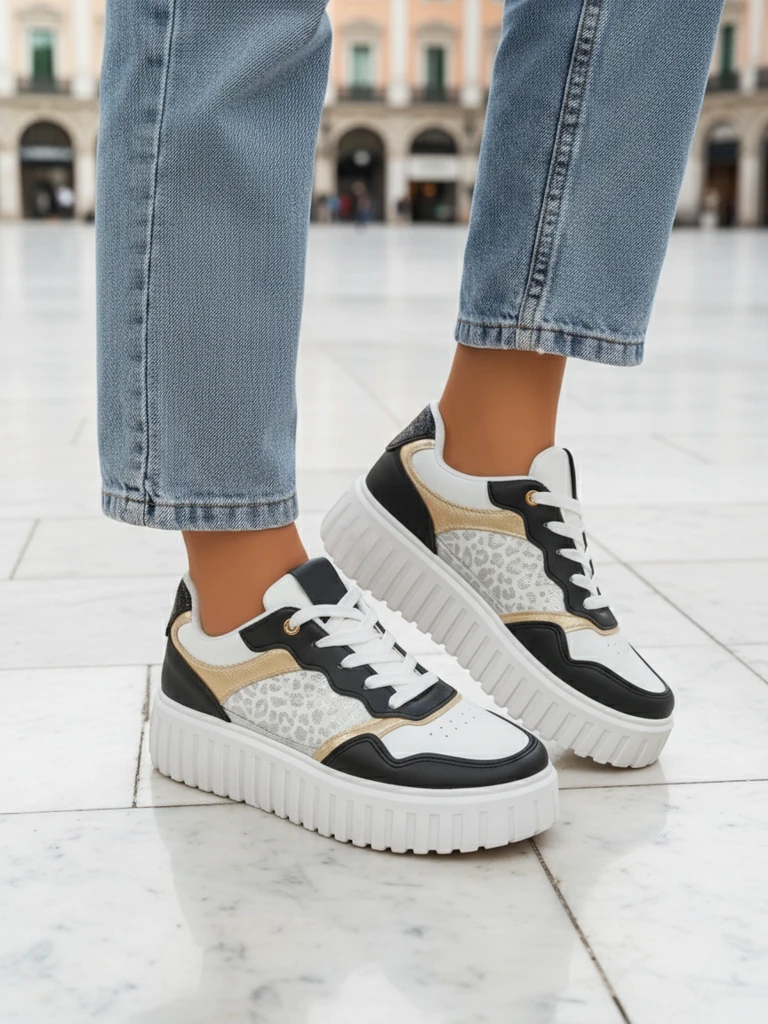 Дамски сникърси Royalfashion Callista платформа черни еко кожа размер 40