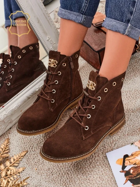 Дамски боти Aurelia Romano от естествен велур - кафяви, с пухкава подплата