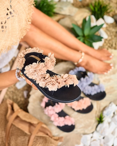 Royalfashion Бежови дамски сандали с цветя Alferroy