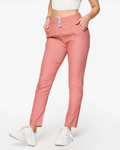 Дамски прав панталон от плат в розово PLUS SIZE- Облекло
