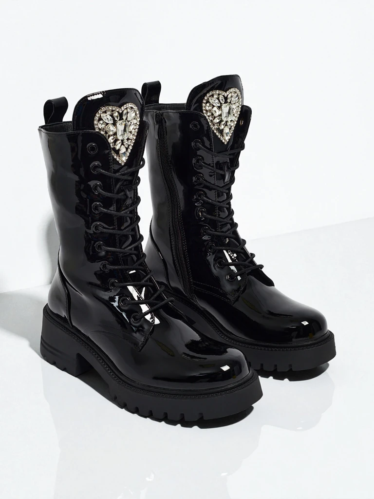 Лакирани дамски боти с връзки Emelune