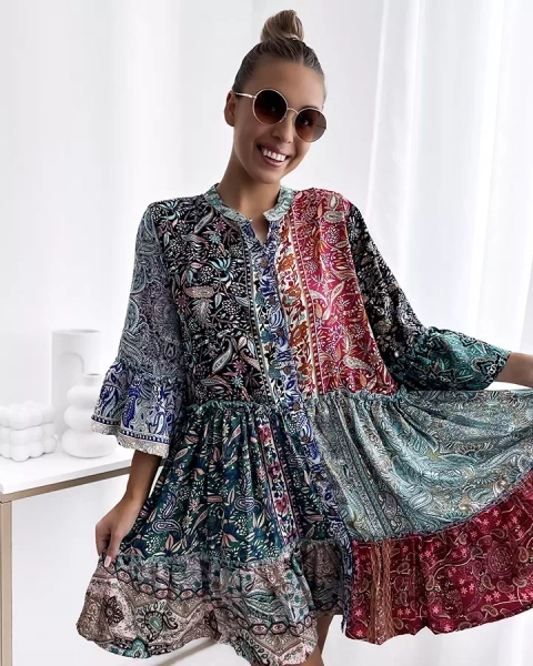 Royalfashion Шарена цветна къса дамска рокля