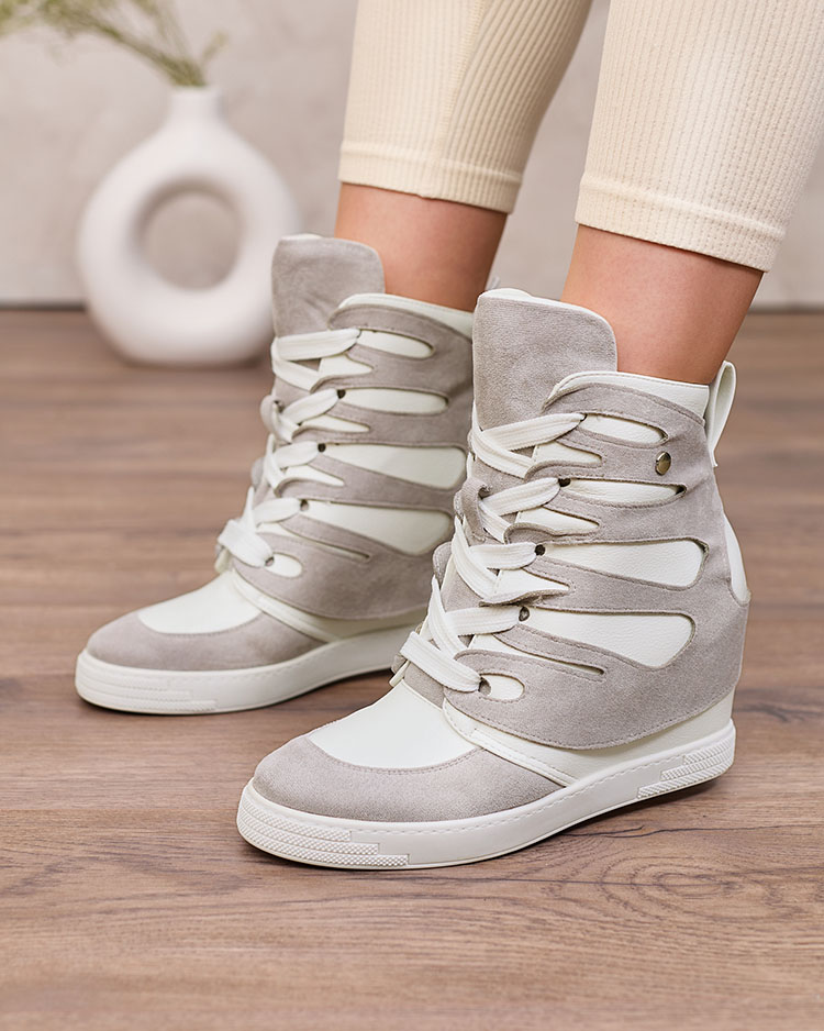 Royalfashion Сиви дамски спортни ботуши на ток Pamstinsa