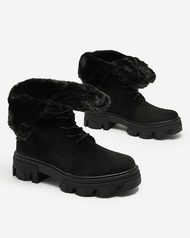 Royalfashion Черни дамски ботуши с връзки Cavenma