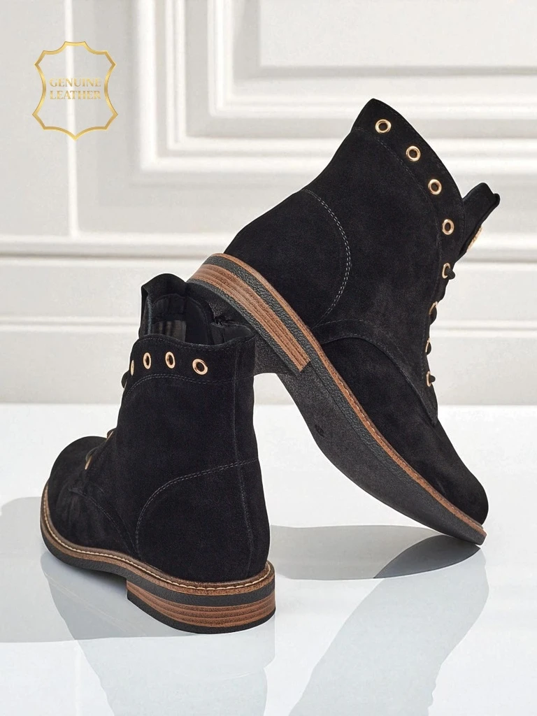 Дамски боти Aurelia Romano от естествен велур – кафяви, с пух