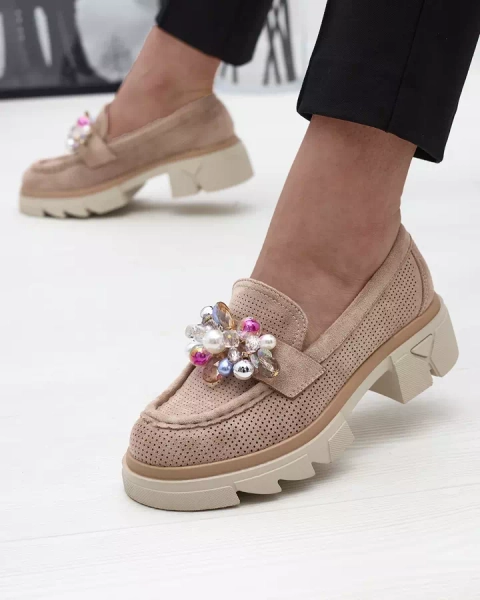 Дамски светлокафяви ажурни мокасини Peloga- Footwear