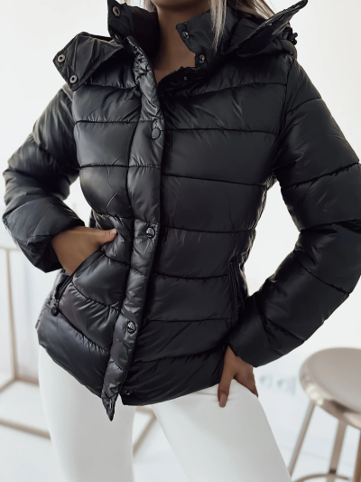 Royalfashion Черно дамско ватирано яке с качулка