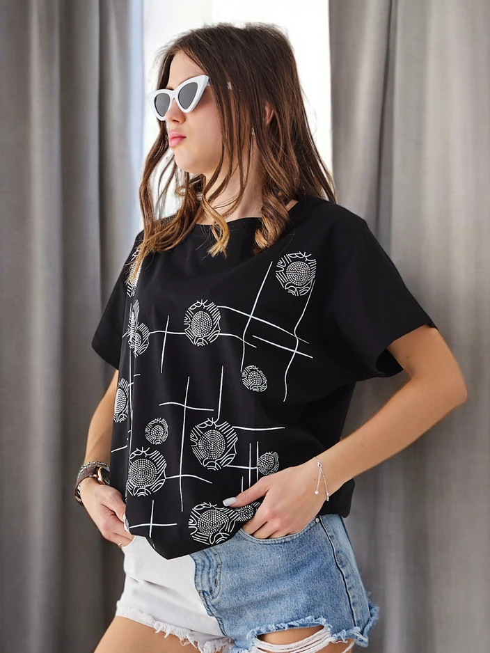 Роялфешън Дамска памучна тениска с принт